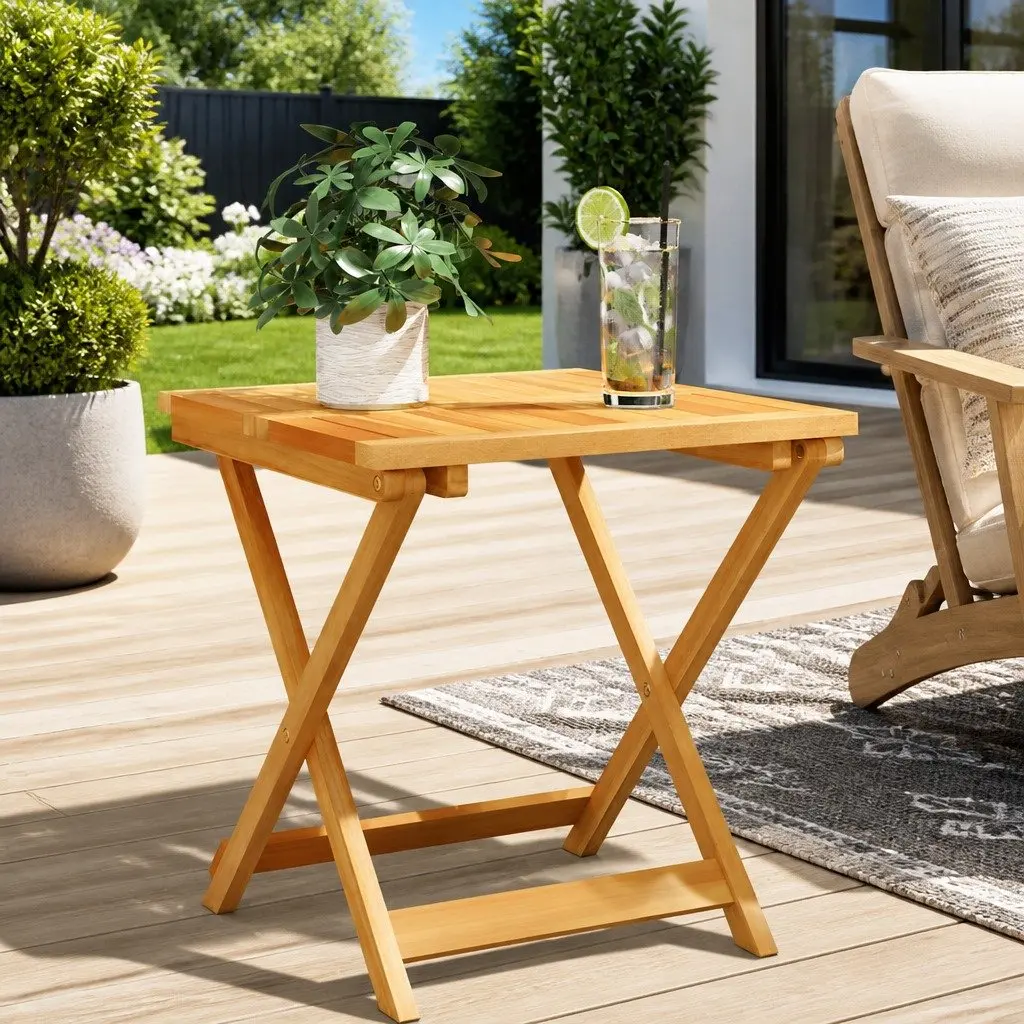 Acacia Wood Folding Table Outdoor Use 50x50x50 cm Brown Garden Patio Furniture