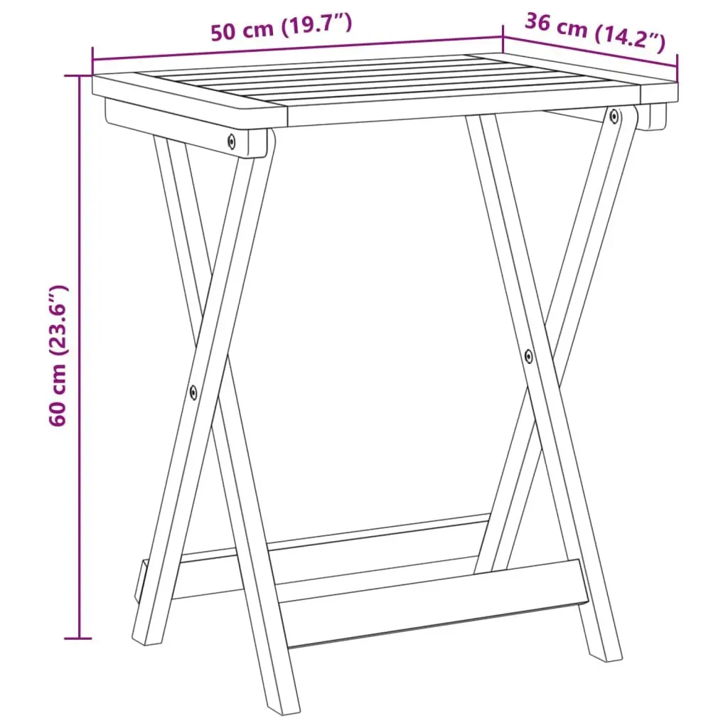 Folding Garden Table 50x36x60 cm Solid Wood Outdoor Dining Patio Furniture