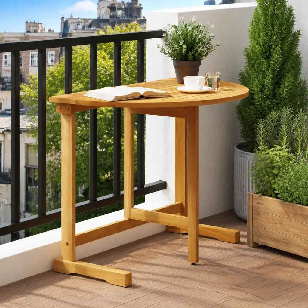 Folding Balcony Table 90x60x72cm Outdoor Garden Patio Furniture Brown Wood