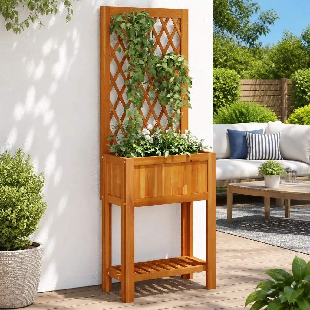 Wooden Planter with Integrated Trellis 55x29.5x152cm