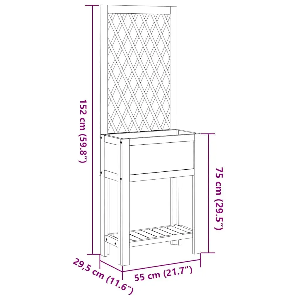 Wooden Planter with Integrated Trellis 55x29.5x152cm