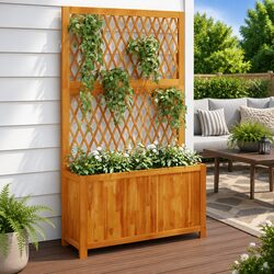 Wooden Planter with Trellis for Climbing Plants Garden Patio 100x32x165cm