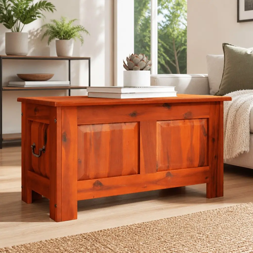 Storage Chest with Lid Brown Solid Wood Box Bedroom Living Room Organiser
