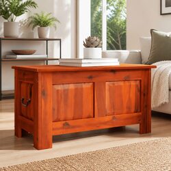 Storage Chest with Lid Brown Solid Wood Box Bedroom Living Room Organiser