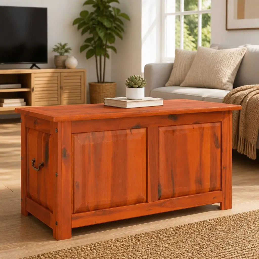 Brown Solid Acacia Wood Storage Chest