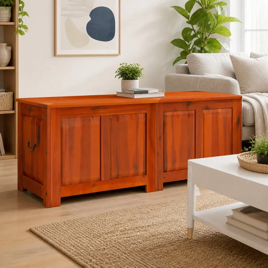 Solid Acacia Wood Storage Box with Hinged Lid