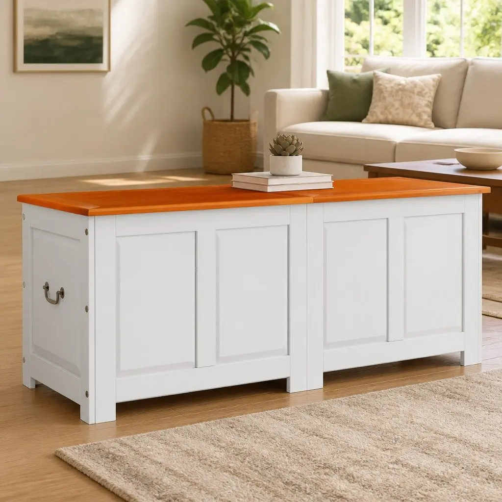 Storage Chest Living Room White Solid Wood Acacia Box Organiser