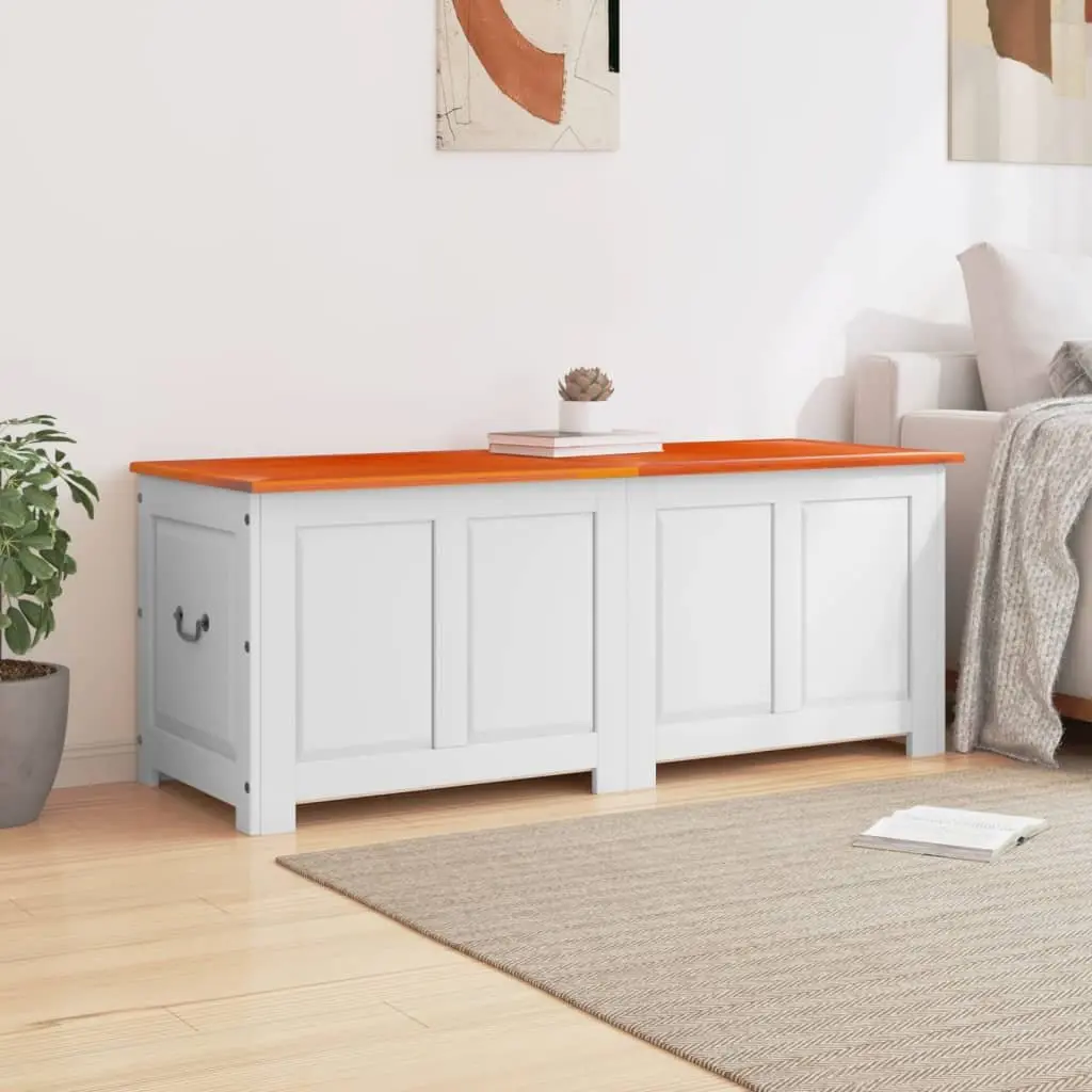 Storage Chest Living Room White Solid Wood Acacia Box Organiser