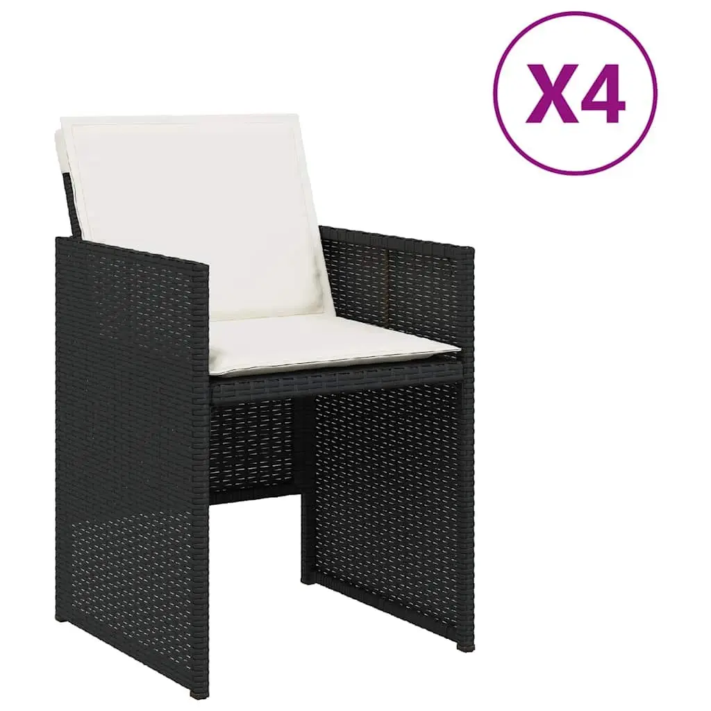 4 Piece Outdoor Chairs Set Black Poly Rattan with Cushions for Garden Use