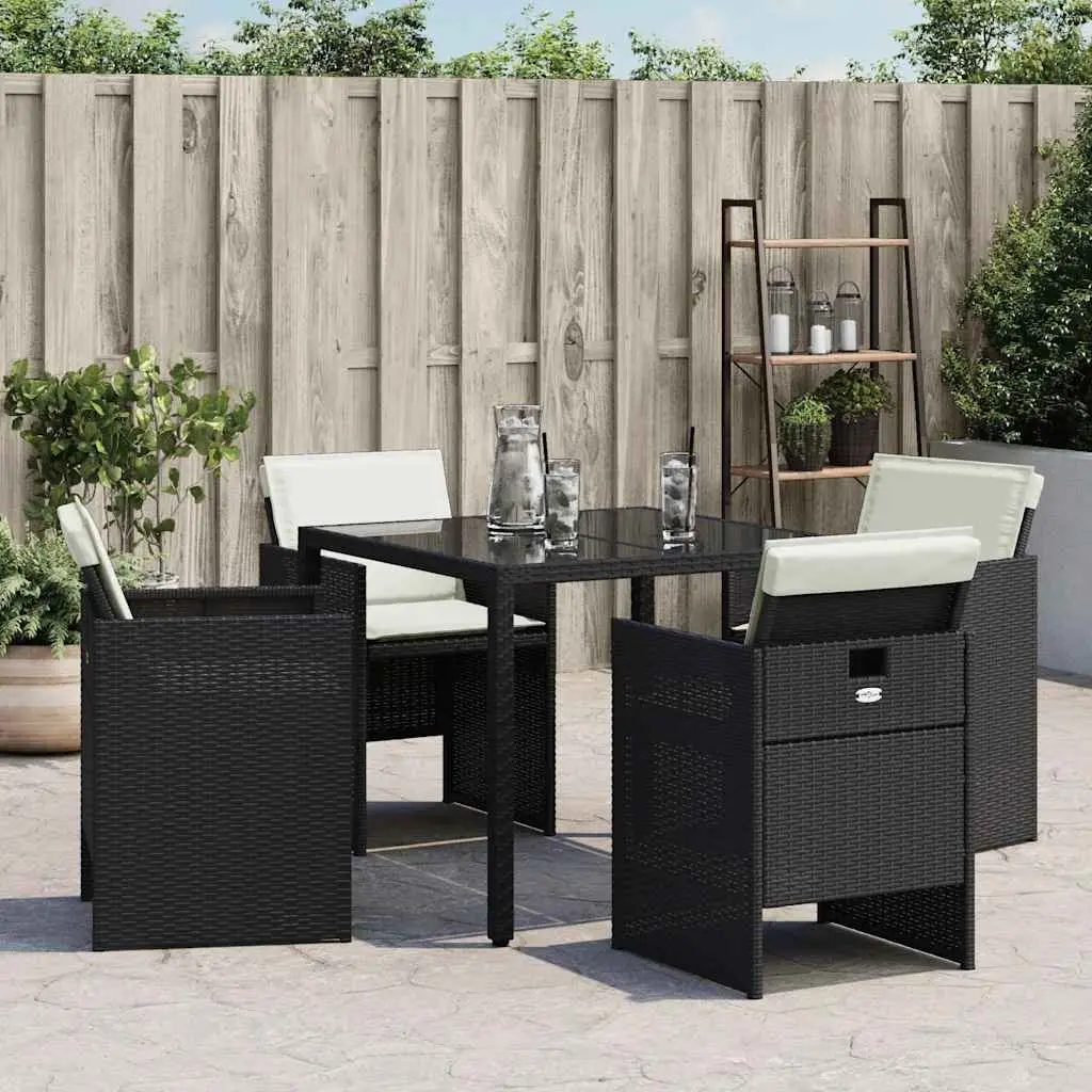 4 Piece Outdoor Chairs Set Black Poly Rattan with Cushions for Garden Use