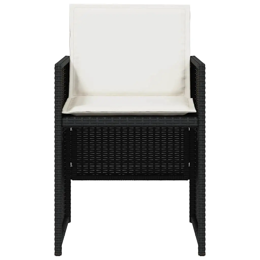 4 Piece Outdoor Chairs Set Black Poly Rattan with Cushions for Garden Use