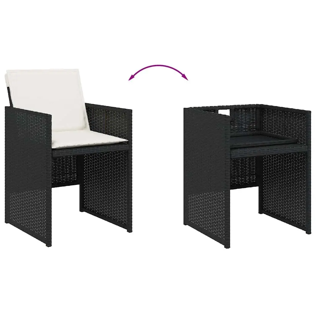 4 Piece Outdoor Chairs Set Black Poly Rattan with Cushions for Garden Use