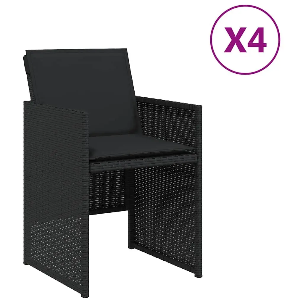 Outdoor Garden Chairs 4 Piece Black Poly Rattan with Padded Cushions Folding