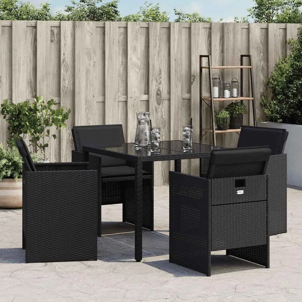 Outdoor Garden Chairs 4 Piece Black Poly Rattan with Padded Cushions Folding