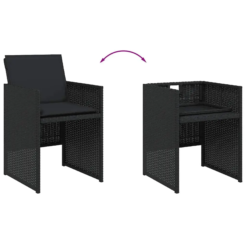 Outdoor Garden Chairs 4 Piece Black Poly Rattan with Padded Cushions Folding