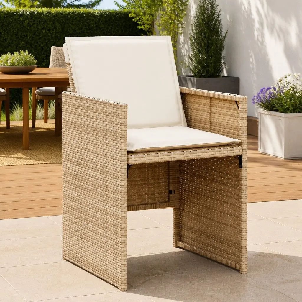 Outdoor Garden Chairs Set 4 Piece Patio Seating Beige Poly Rattan