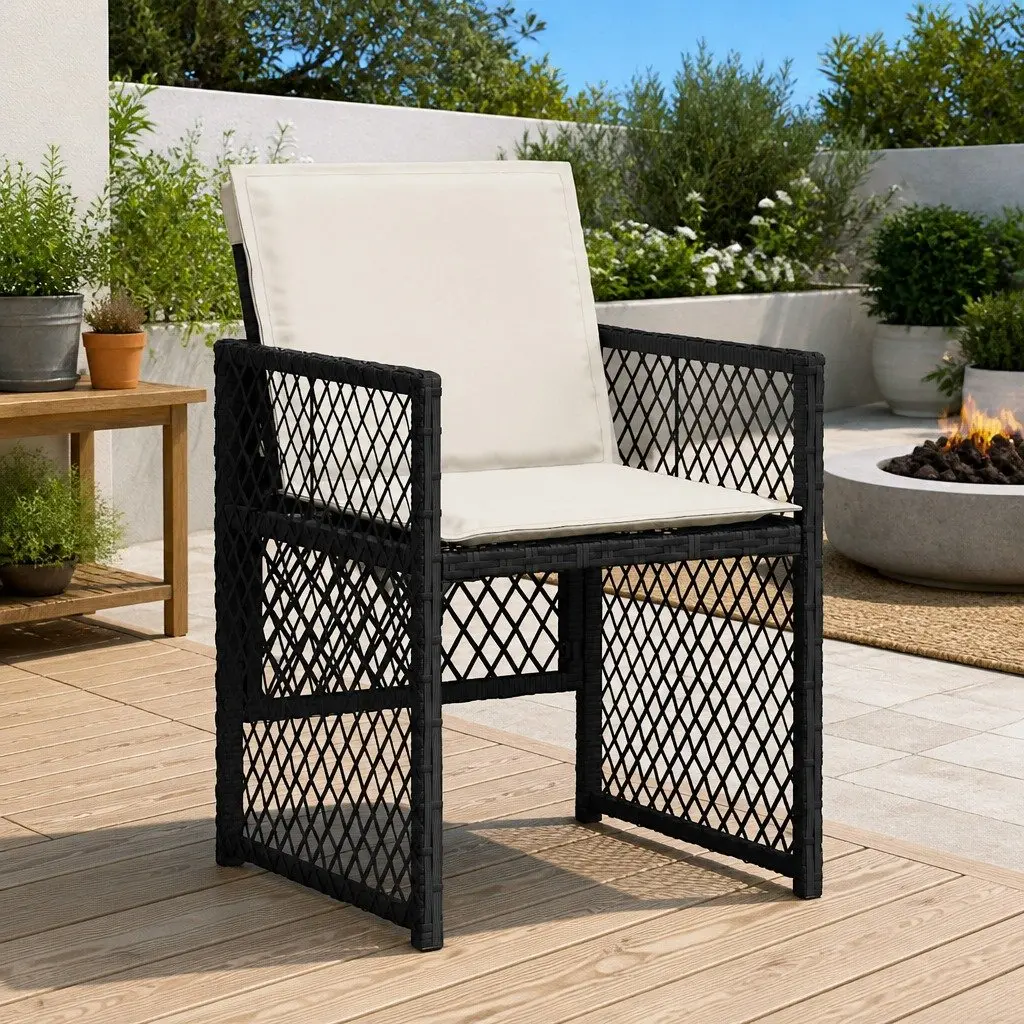 Outdoor Garden Chairs Set 4 Pieces Black Poly Rattan with Cushions