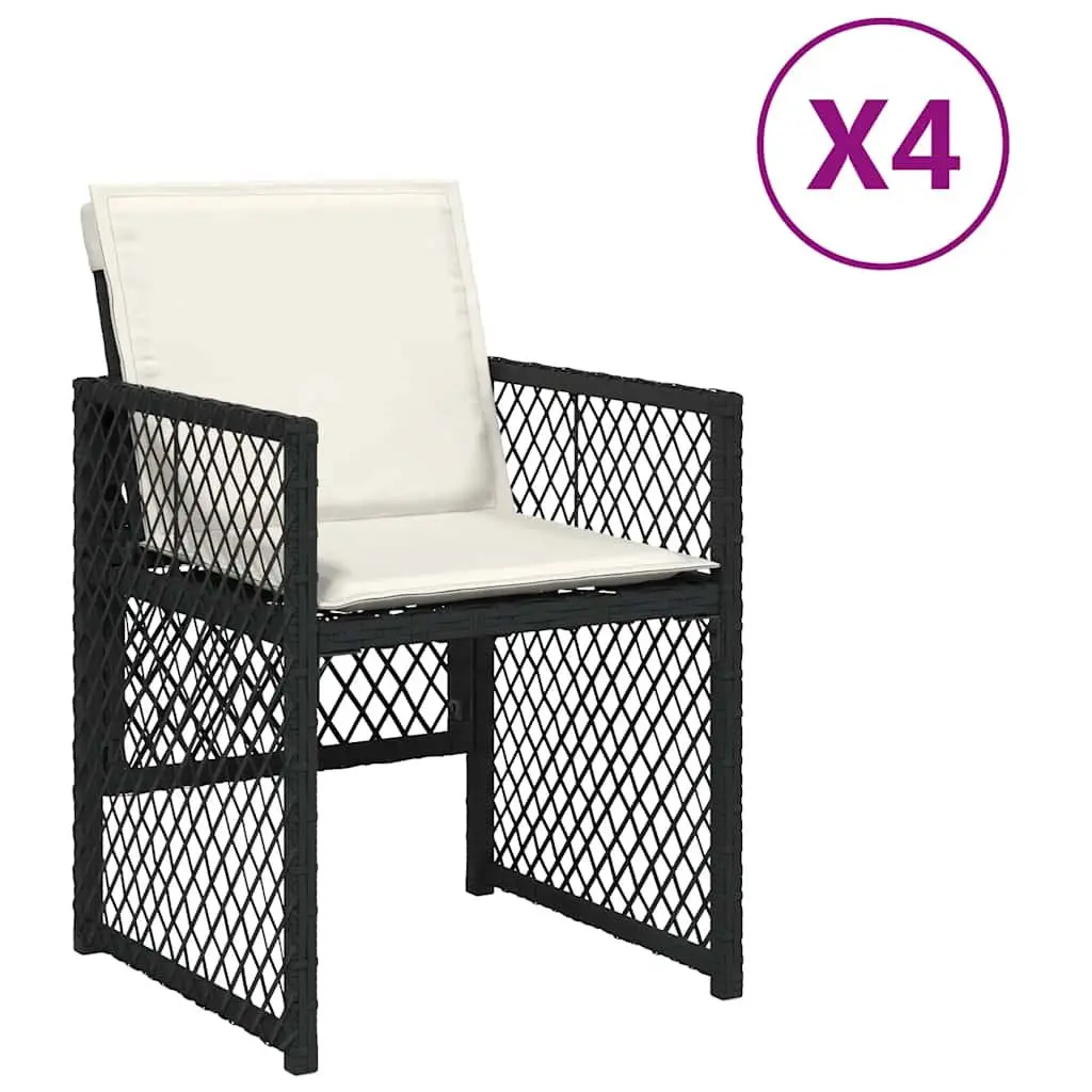 Outdoor Garden Chairs Set 4 Pieces Black Poly Rattan with Cushions