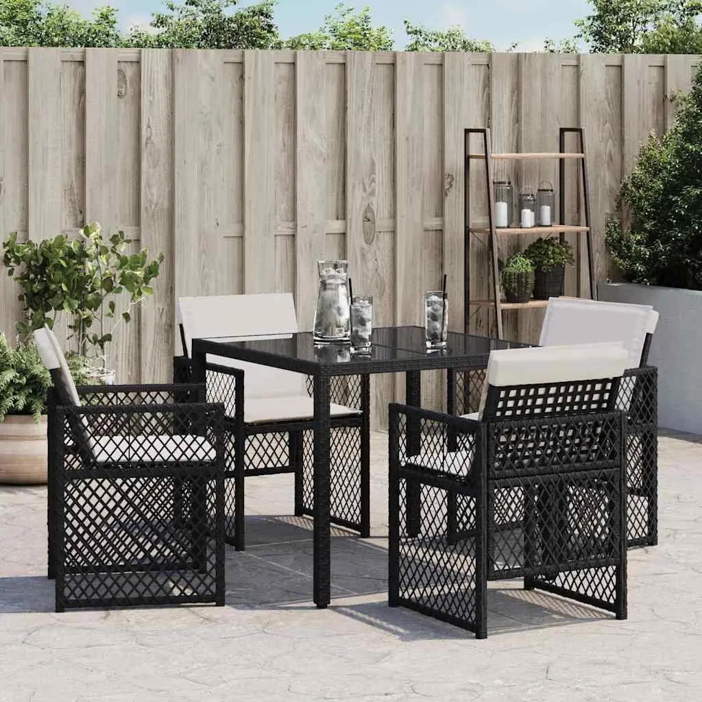 Outdoor Garden Chairs Set 4 Pieces Black Poly Rattan with Cushions