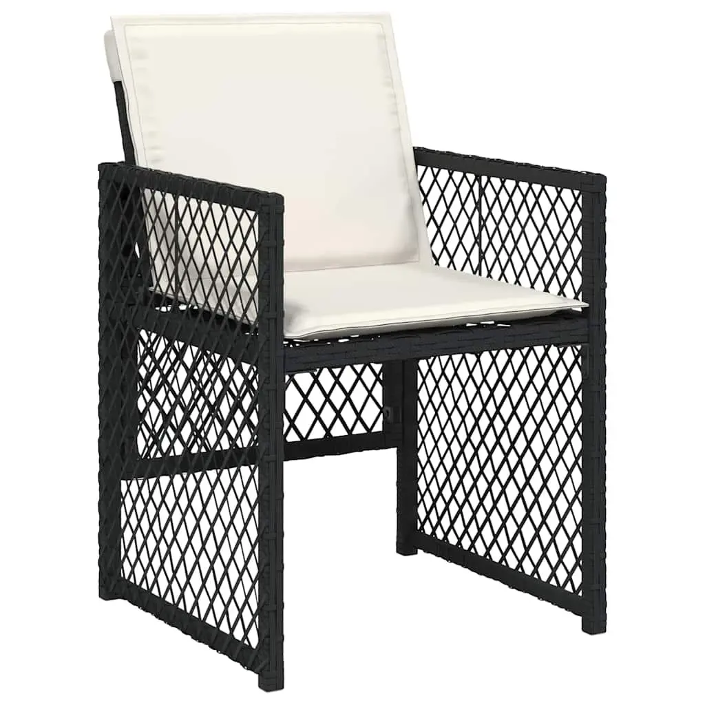 Outdoor Garden Chairs Set 4 Pieces Black Poly Rattan with Cushions