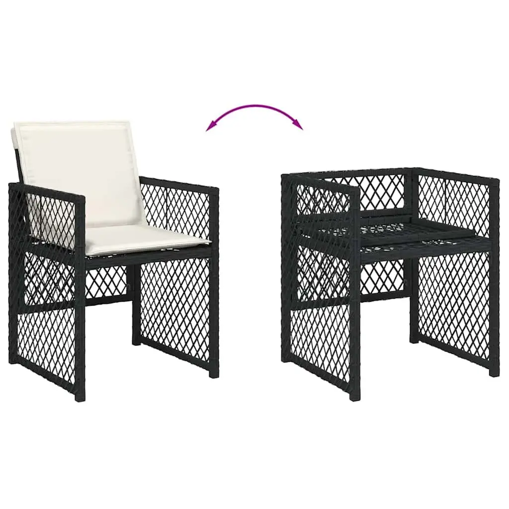 Outdoor Garden Chairs Set 4 Pieces Black Poly Rattan with Cushions