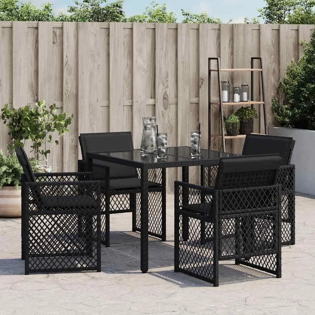 Black Poly Rattan Outdoor Garden Chairs Set 4 Pieces with Cushions for Patio Relaxation