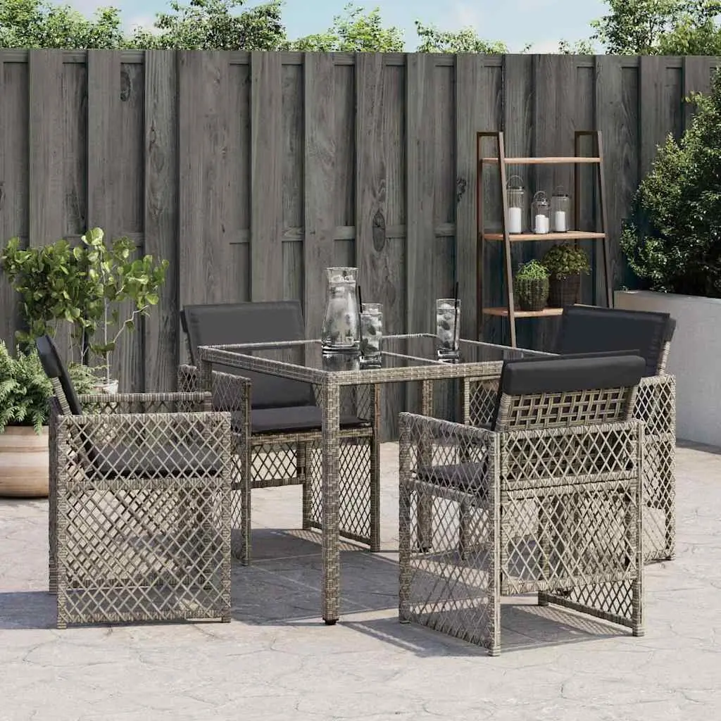 Outdoor Garden Chairs Set of 4 Grey Poly Rattan Padded Cushions Flap Backrest