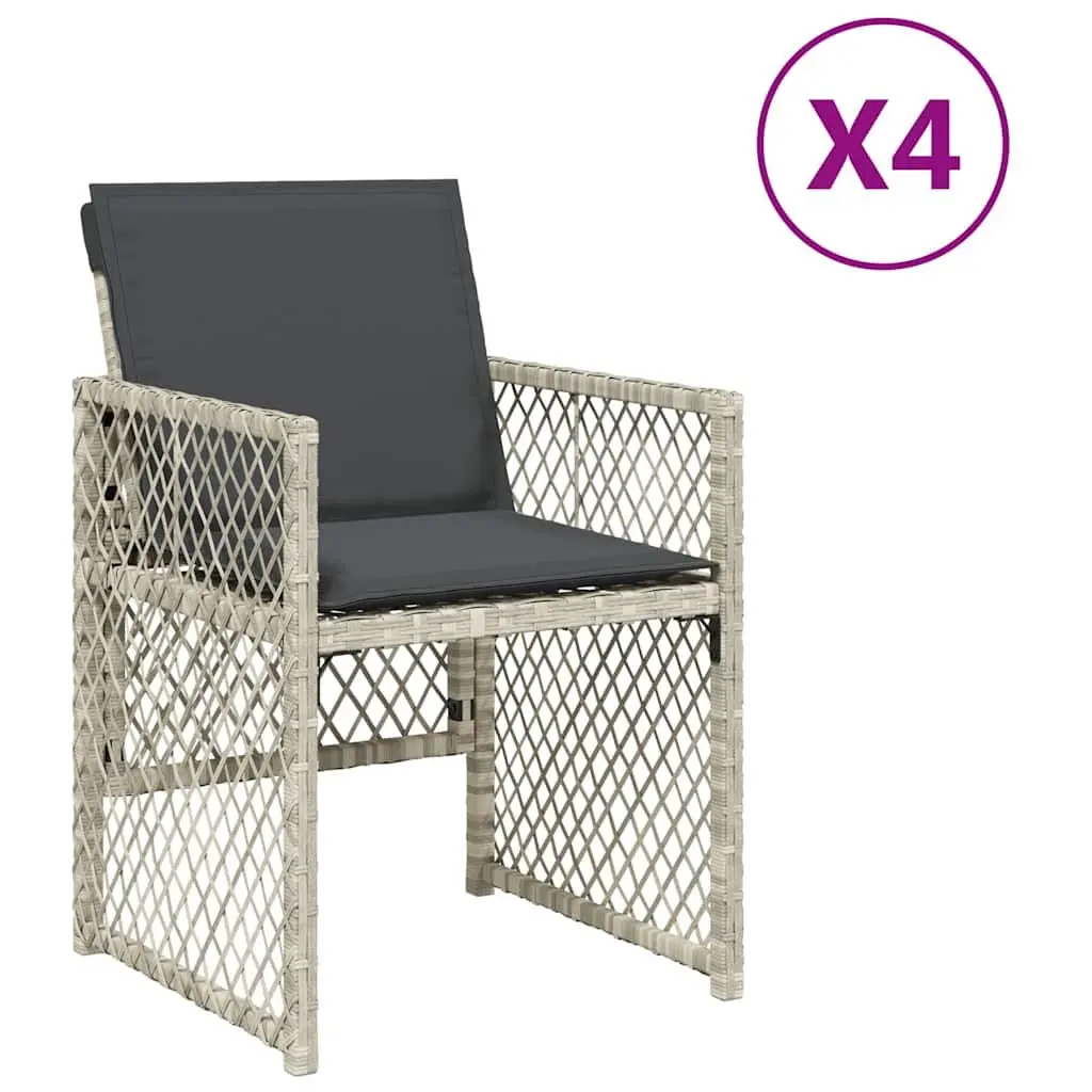 Garden Chairs Set of 4 Outdoor Use Grey PE Rattan with Cushions Folding