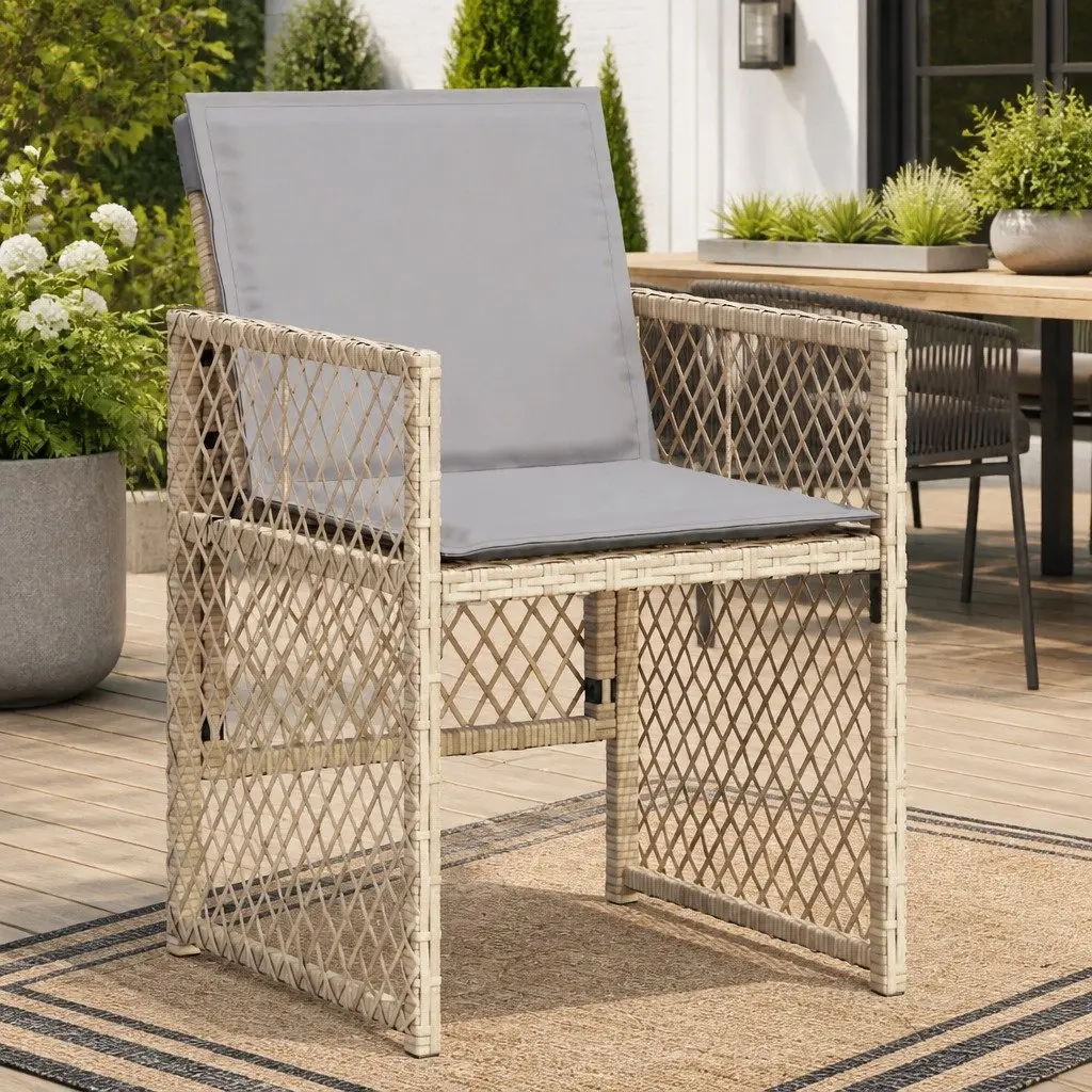 Outdoor Garden Chairs Set 4 Piece Patio Seating Beige Poly Rattan
