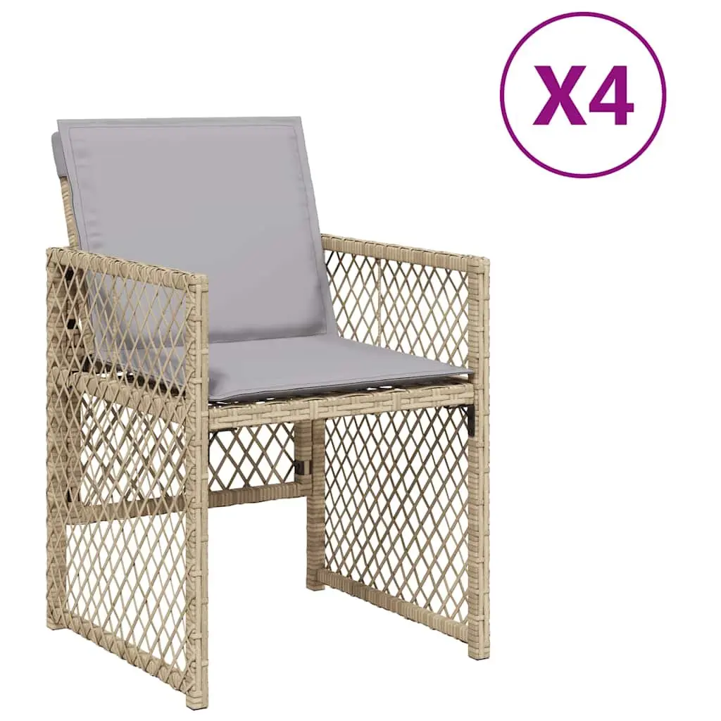 Outdoor Garden Chairs Set 4 Piece Patio Seating Beige Poly Rattan