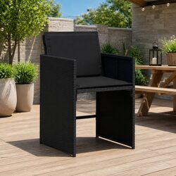 Outdoor Garden Chair Set - 4 Black Cushioned Chairs