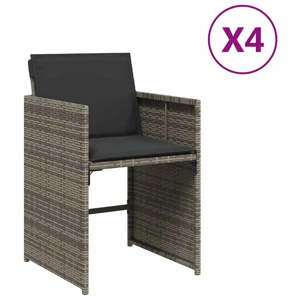 Outdoor Garden Chairs 4 Piece Set Grey Poly Rattan with Padded Cushions