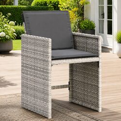 Garden Chairs with Cushions 4 pcs Grey Poly Rattan Outdoor Seating Furniture