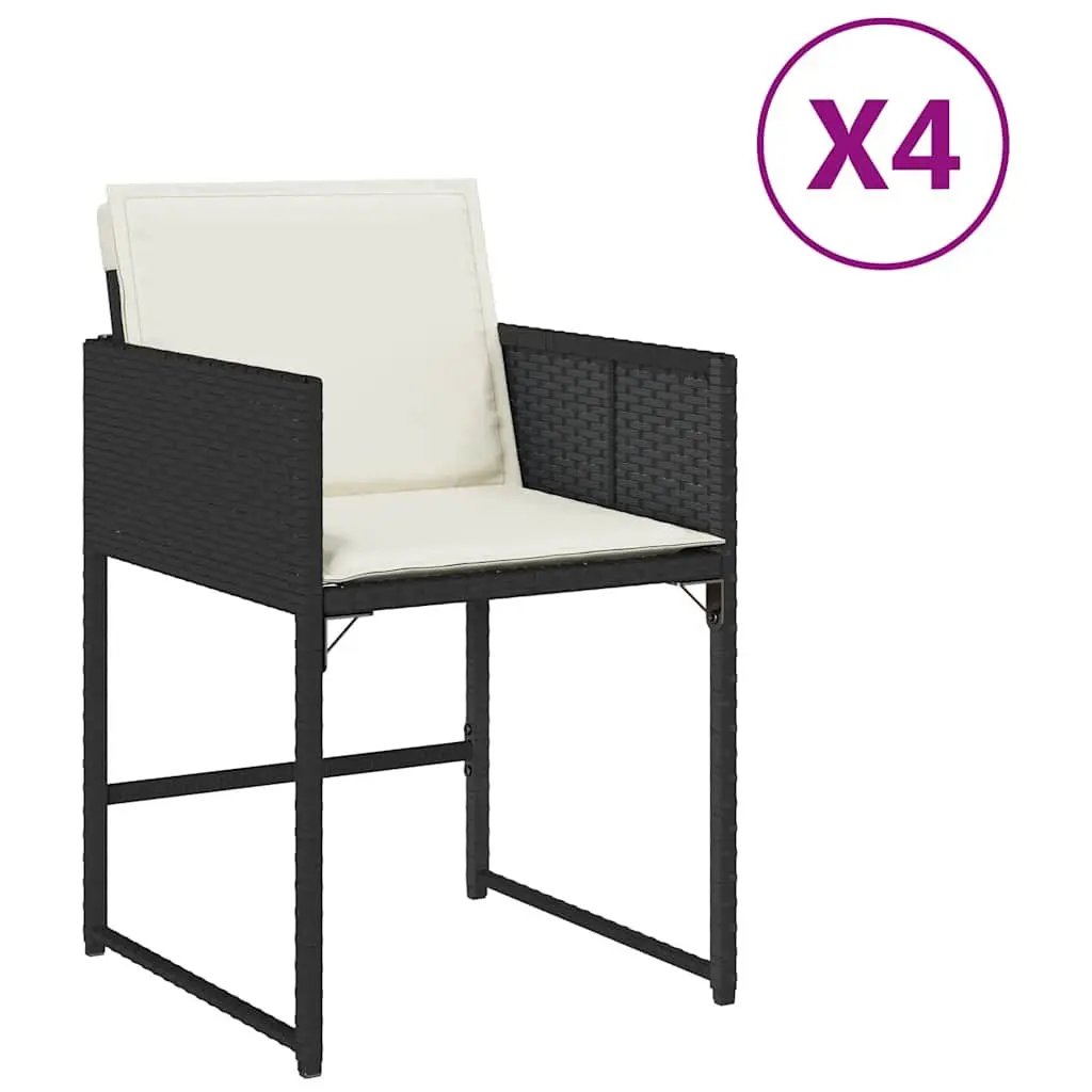 Outdoor Garden Chairs Set of 4 Black Poly Rattan with Cushions