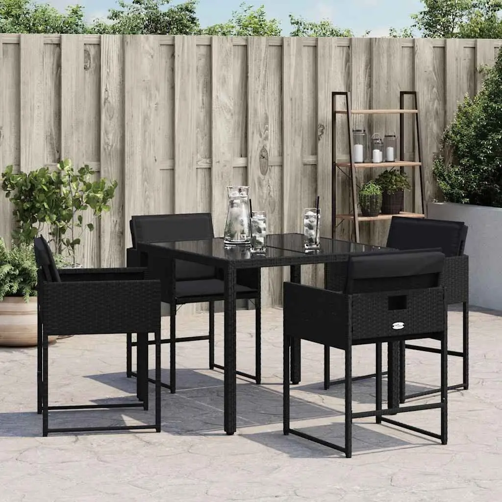 Outdoor Garden Chairs Set 4 Piece Black Poly Rattan Padded Cushions Seating