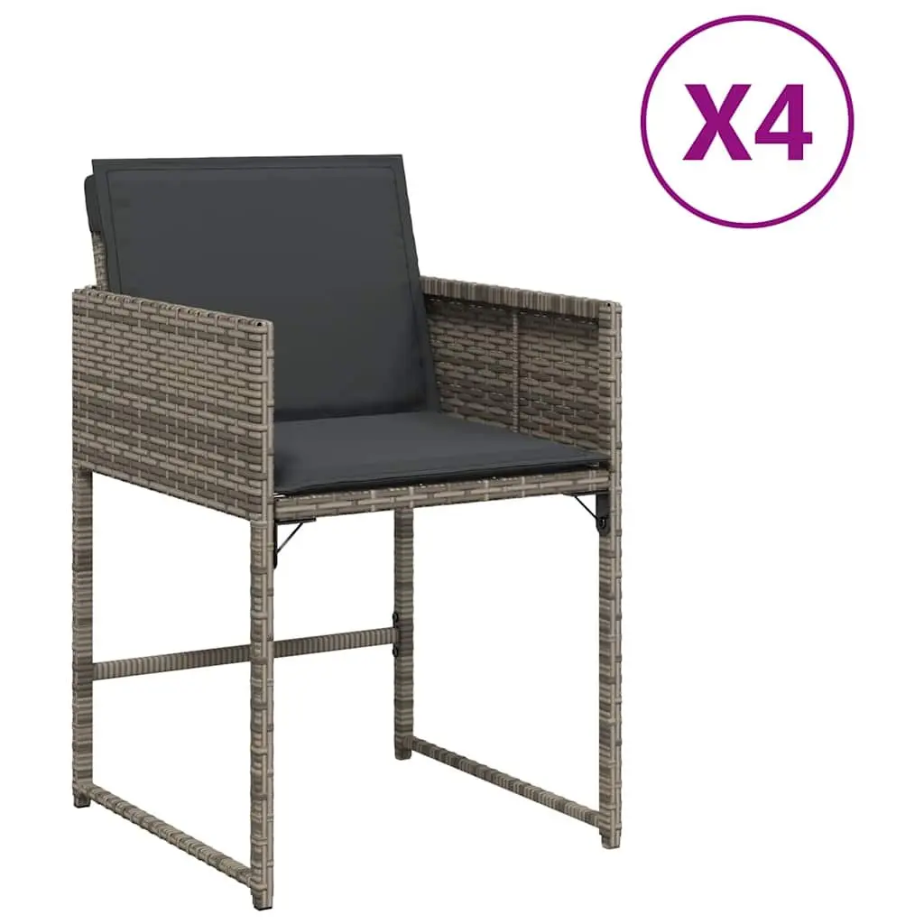 Outdoor Garden Chairs Set 4 Piece Grey Poly Rattan with Padded Cushions