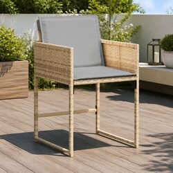 Garden Chairs Set of 4 Beige with Cushions and Steel Frame
