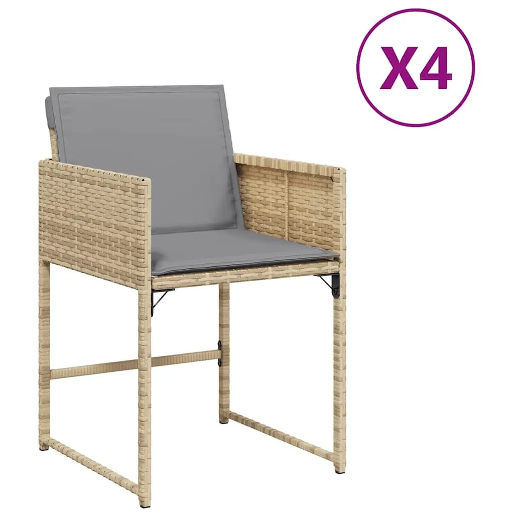 Garden Chairs Set of 4 Beige with Cushions and Steel Frame