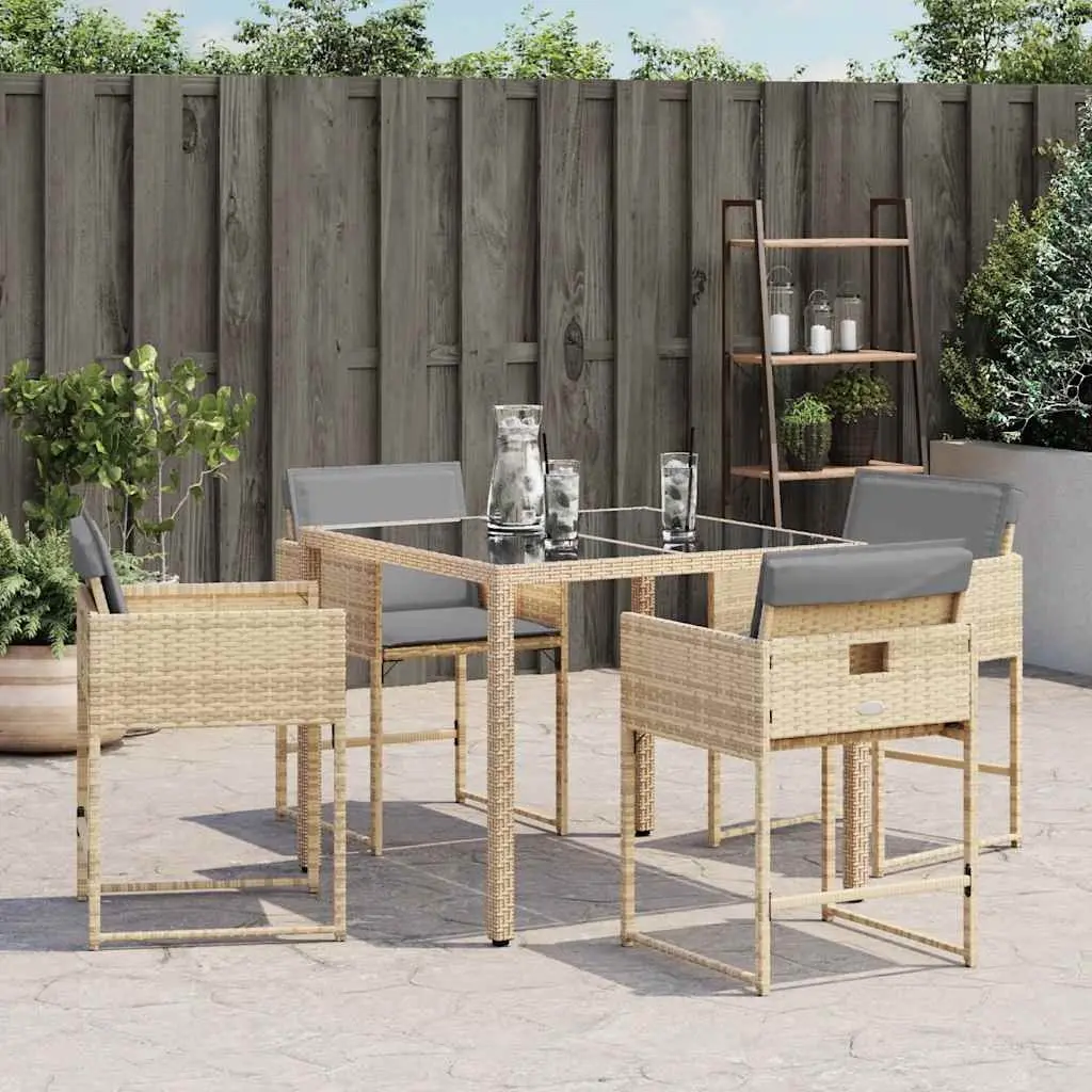Garden Chairs Set of 4 Beige with Cushions and Steel Frame