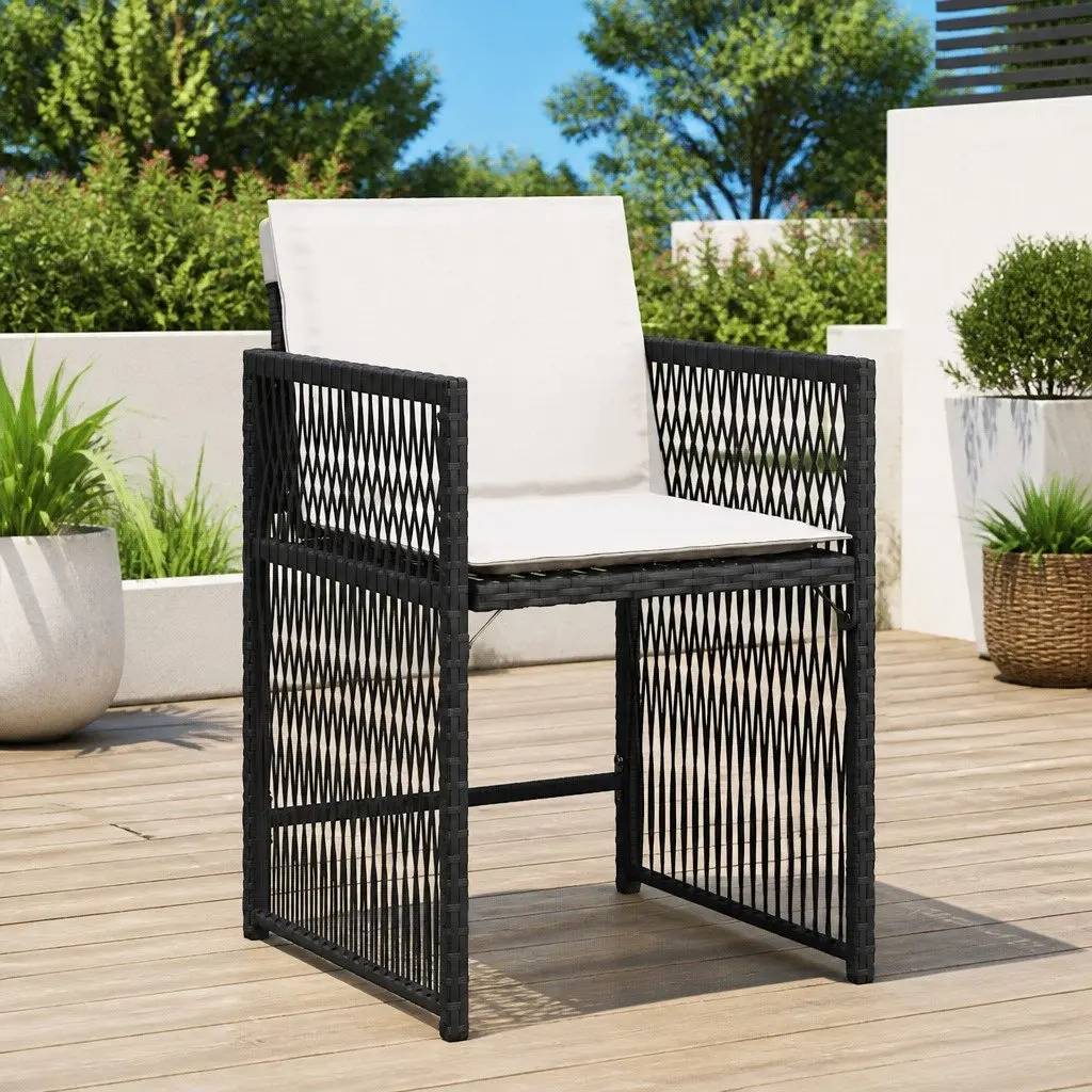 Outdoor Garden Chairs Set 4 Pieces Black Poly Rattan Cushions