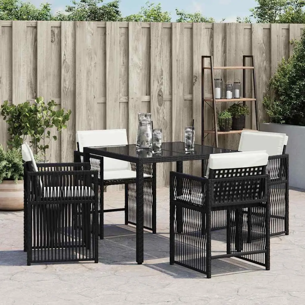Outdoor Garden Chairs Set 4 Pieces Black Poly Rattan Cushions