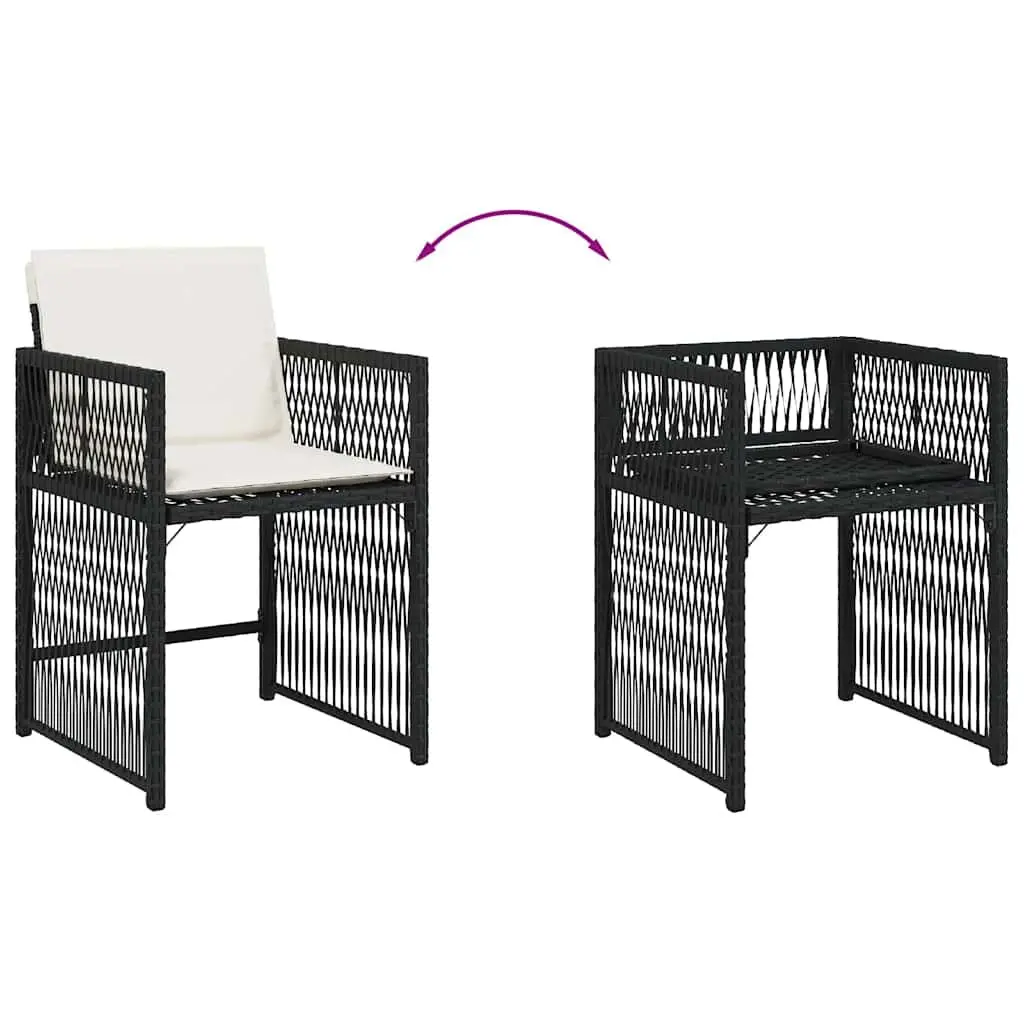Outdoor Garden Chairs Set 4 Pieces Black Poly Rattan Cushions