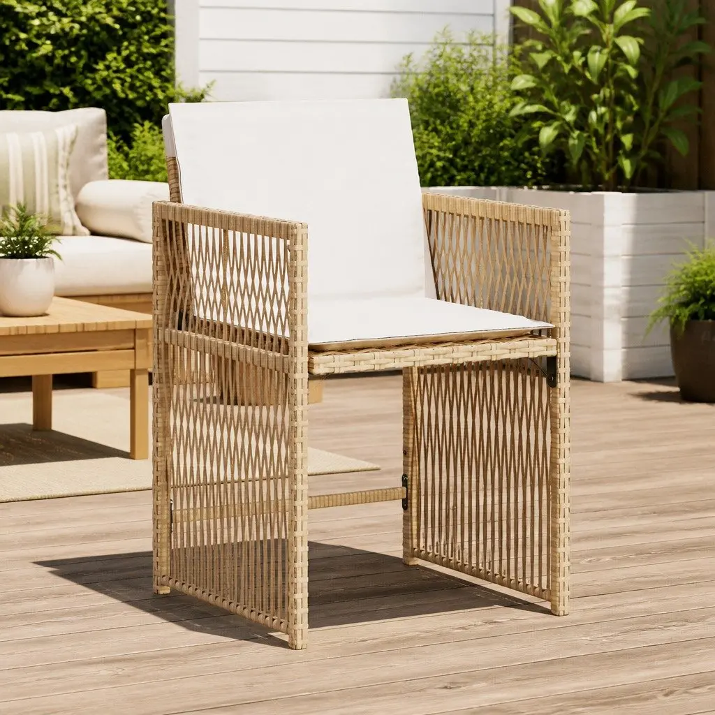 Outdoor Garden Chairs Set 4 Piece Beige Poly Rattan Cushions Patio Seating