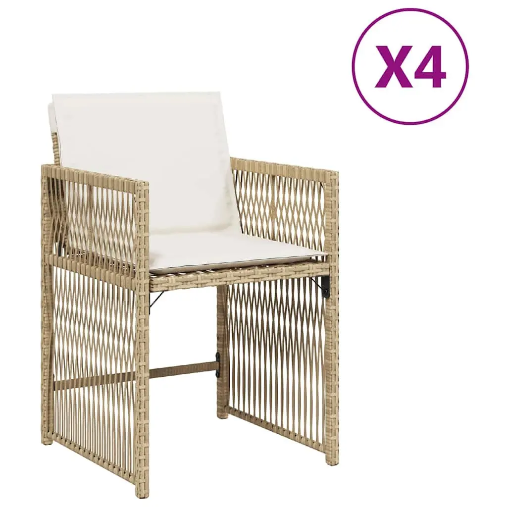 Outdoor Garden Chairs Set 4 Piece Beige Poly Rattan Cushions Patio Seating