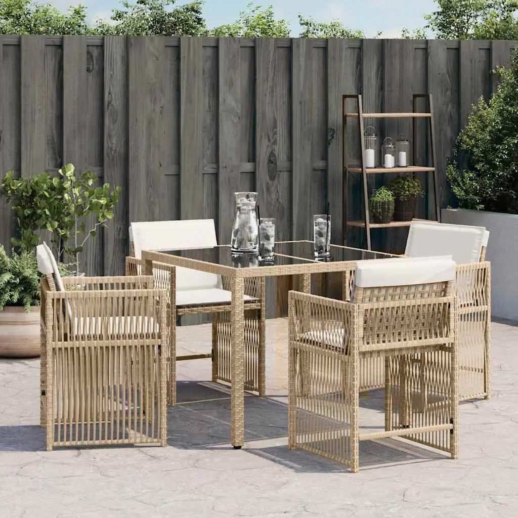 Outdoor Garden Chairs Set 4 Piece Beige Poly Rattan Cushions Patio Seating