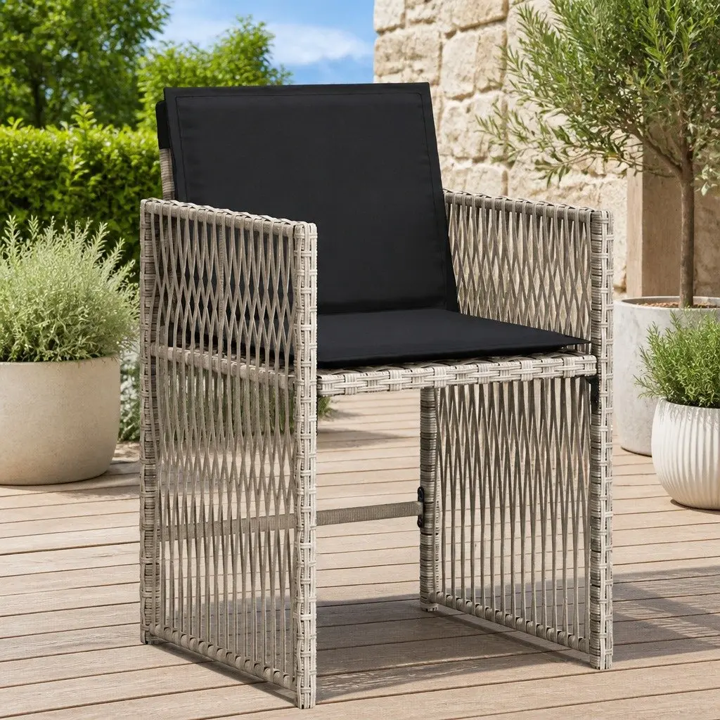 Outdoor Garden Chairs 4 Piece Grey Poly Rattan with Cushions