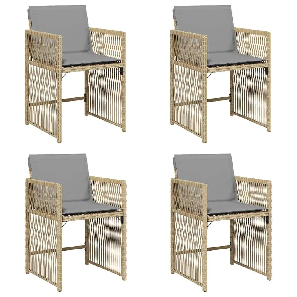 Outdoor Garden Chairs Set 4 Piece Beige Poly Rattan Cushioned Seating