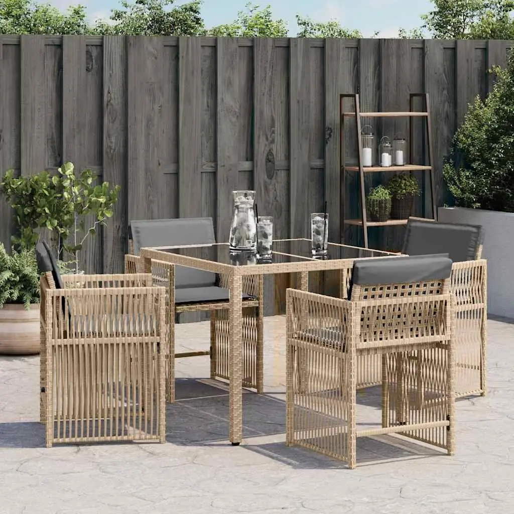 Outdoor Garden Chairs Set 4 Piece Beige Poly Rattan Cushioned Seating