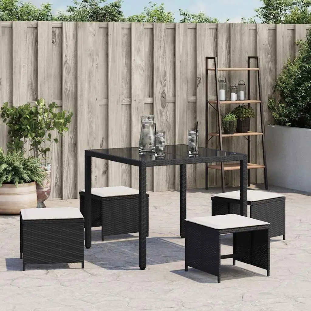 Garden Stools with Cushions Set of 4 Black Outdoor Seating Poly Rattan Footrest