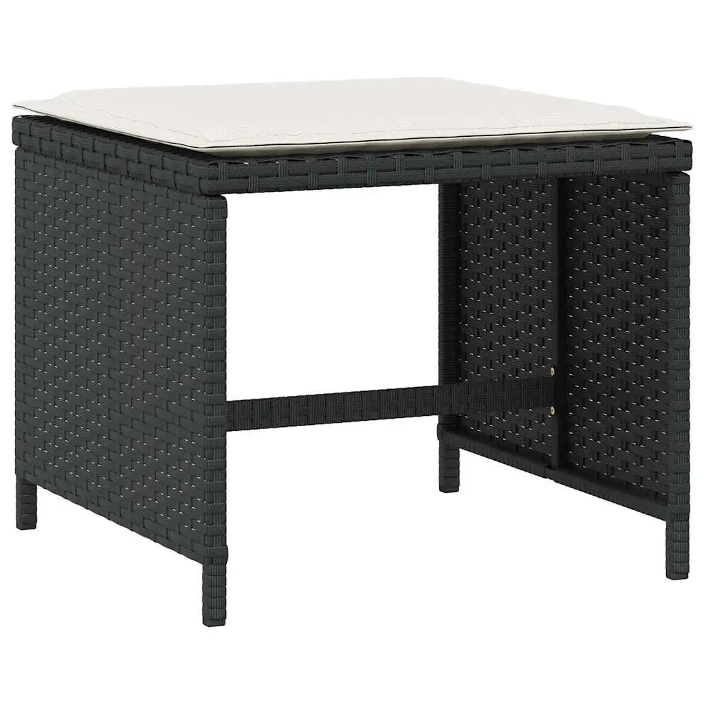 Garden Stools with Cushions Set of 4 Black Outdoor Seating Poly Rattan Footrest